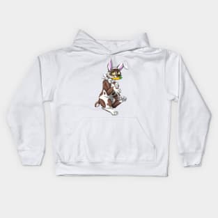 Bobtail BunnyCat: Chocolate Bicolor (White) Kids Hoodie